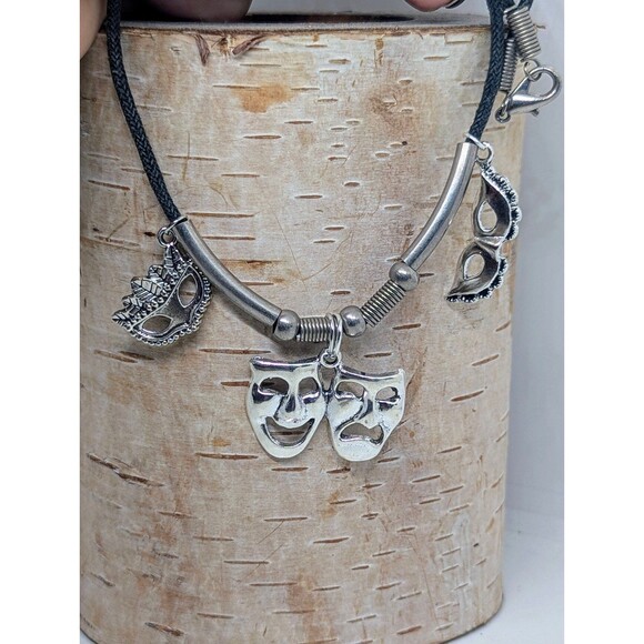 Comedy Tragedy Masks Charms Leather Handmade Unisex Necklace - Picture 1 of 4